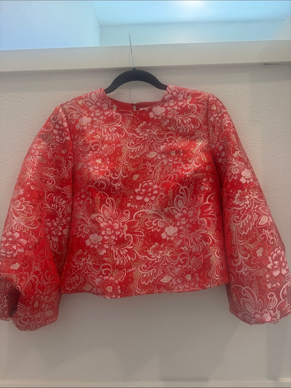 Tuckernuck Red Floral Brocade Top